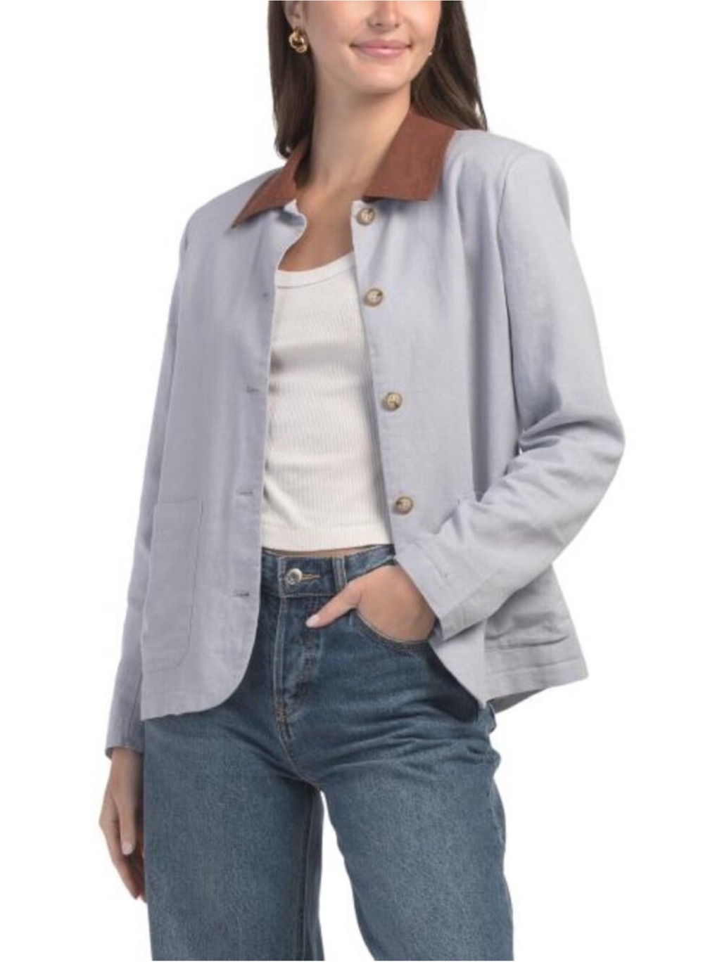 Calypso St. Barth Linen Blend Jacket With Brown Contrast Collar Nwt $395!